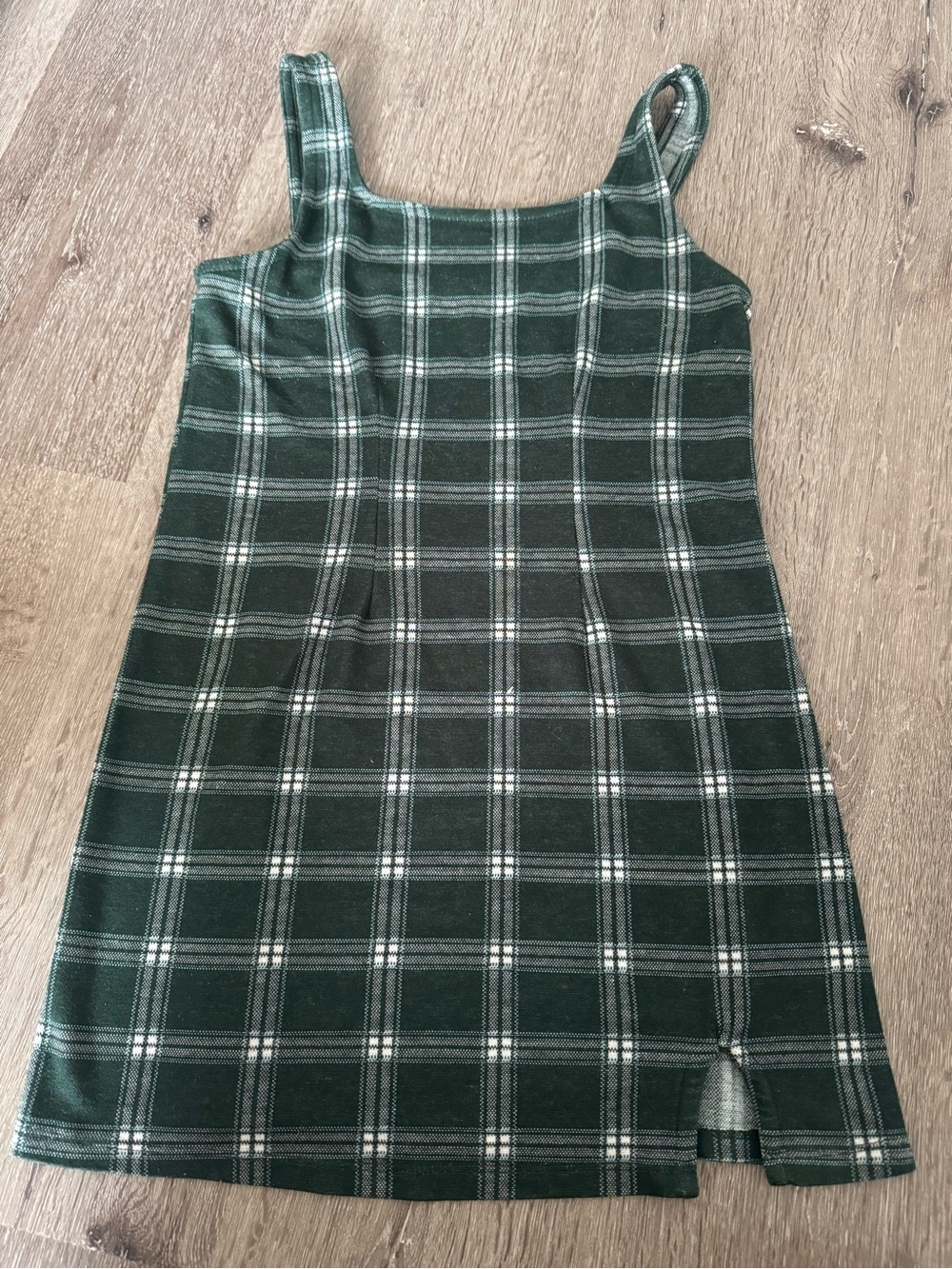 SO Dark Green Tartan Plaid Bodycon Mini Dress Slit L